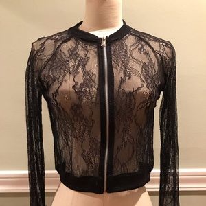 Zara Black Lace Bomber Jacket